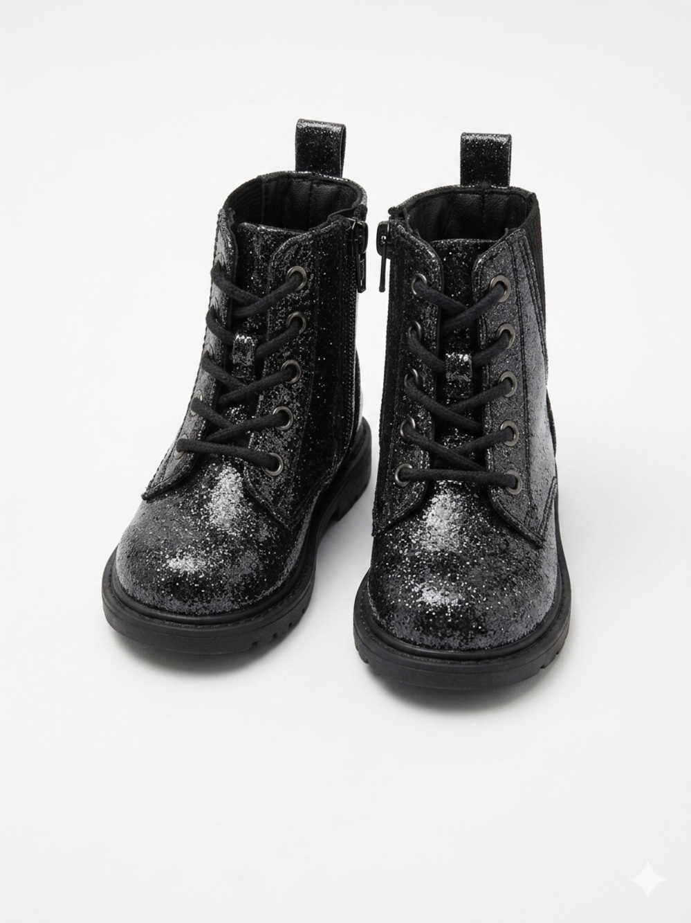 Kids Black Glitter Lace-Up Ankle Boots